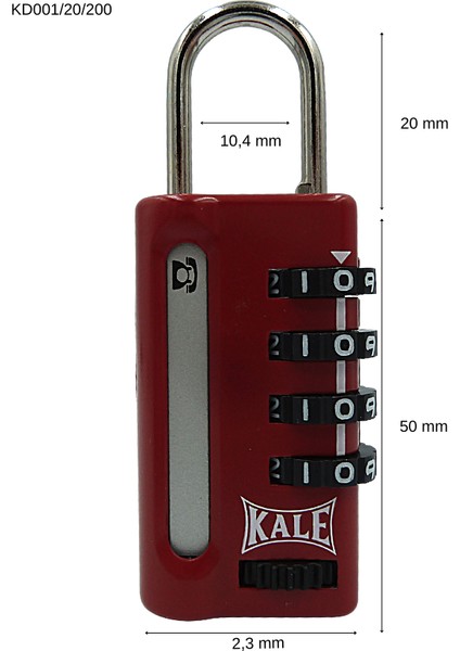 Kale Şifreli Asma Kilit Kırmızı ( 4 Basamaklı Şifrelene, Bilgi Pencereli )