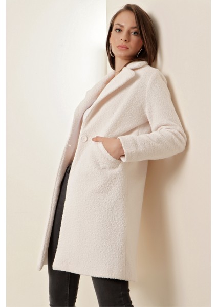 9082 Oversize Kaşe Kaban - Beyaz
