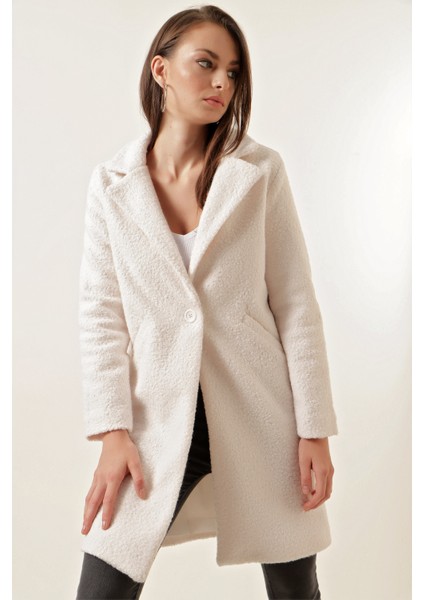 9082 Oversize Kaşe Kaban - Beyaz