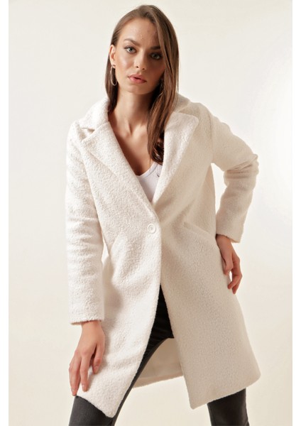 9082 Oversize Kaşe Kaban - Beyaz