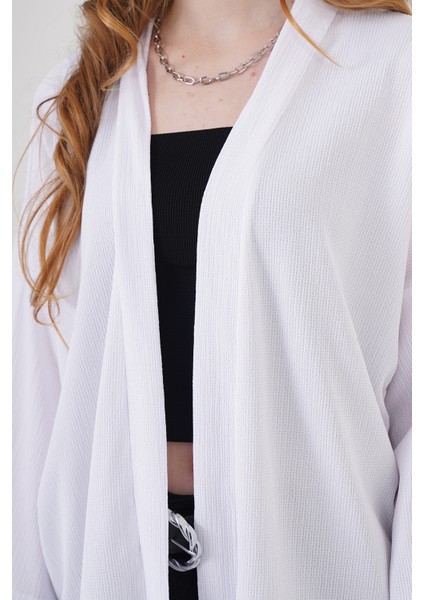 5862 Örme Kimono - Beyaz