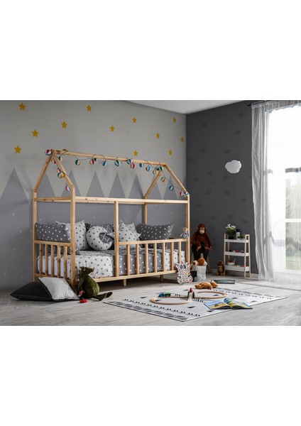 Çatılı Doğal Montessori Bebek & Çocuk Karyolası
