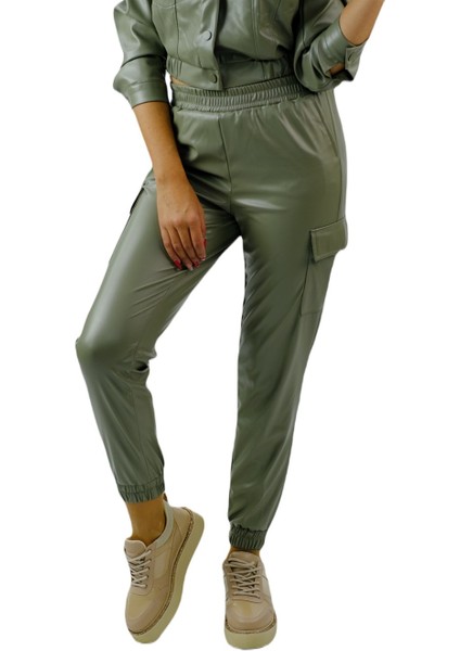Deri Kargo Model Pantolon Koyu Yeşil