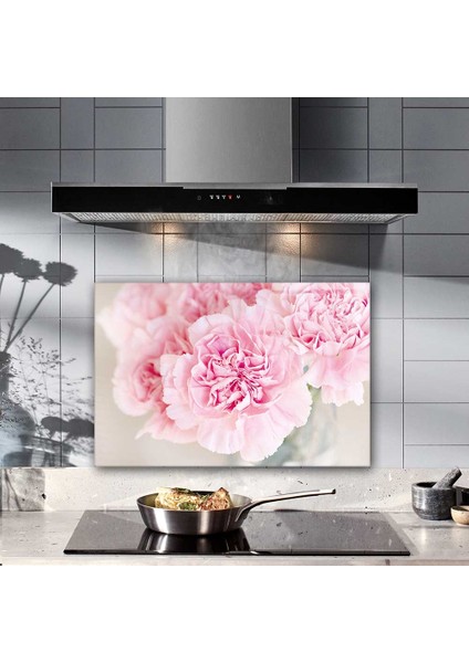 Pembe Krizantem | Cam Ocak Arkası Koruyucu | 40CM x 60CM