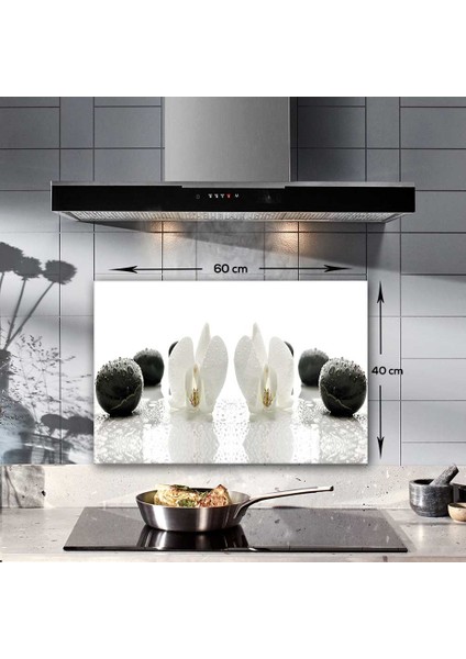 Beyaz Orkide Siyah Oniks | Ocak Arkası Koruyucu | 40CM x 60CM fiyatları