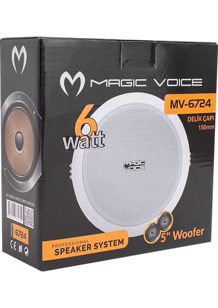 Magıcvoıce MV-6724 13 cm 8 Ohm 6 W Beyaz Alçıpan Trafosuz Hoparlör