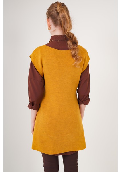 15760 Kuşaklı Triko Süveter - Hardal indirimleri
