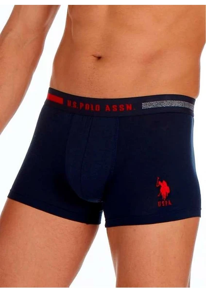 U.S. Polo Assn. Yazılı Lacivert Gri Beyaz 3'lü Pamuklu Likralı Erkek Boxer