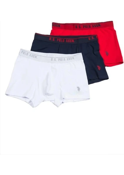 U.S. Polo Assn. 3'lü Paket Kemeri Marka Baskılı Arma Nakışlı Pamuklu Likralı Erkek Boxer