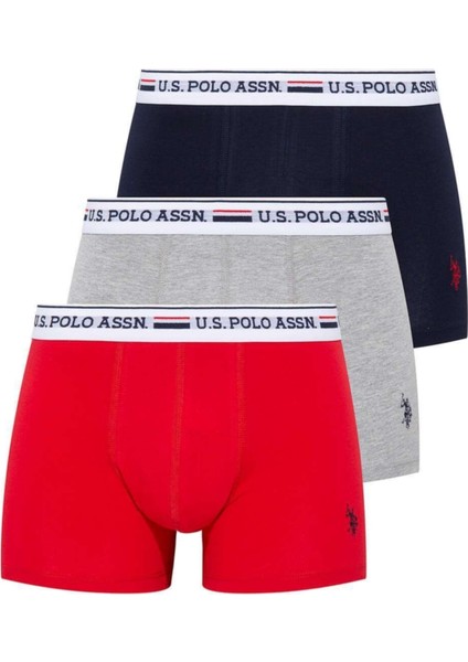 Kırmızı Gri Lacivert Likralı 3'lü Erkek Boxer