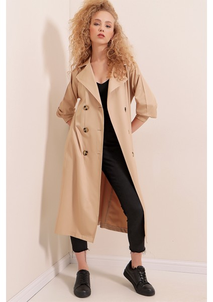 5853 Kruvaze Yaka Trençkot - Vizon modelleri