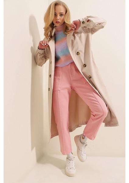 5853 Kruvaze Yaka Trençkot - Bej fiyatları