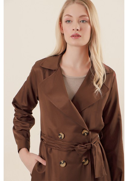5853 Kruvaze Yaka Trençkot - Kahverengi fırsatları