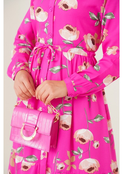 2144 Hakim Yaka Tesettür Elbise - A.fuşya indirimleri