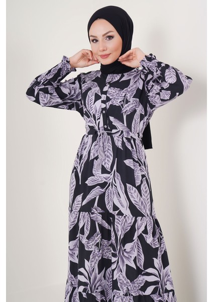 2145 Desenli Tesettür Elbise - D.siyah fiyatları
