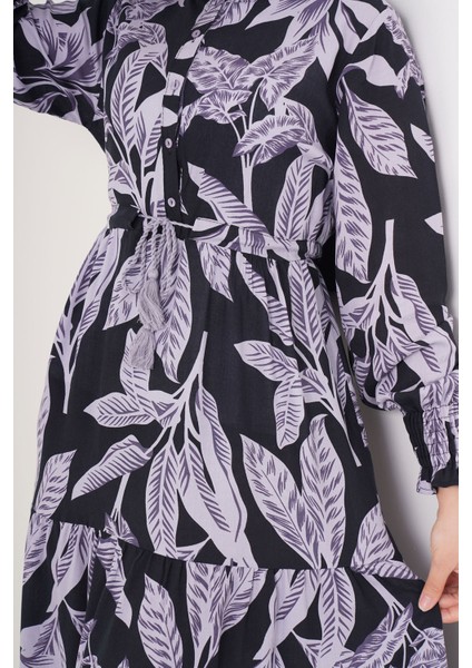 2145 Desenli Tesettür Elbise - D.siyah modelleri