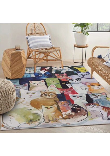 Dekoratif Pamuklu Dokuma Taban Modern Yıkanabilir Leke Tutmaz Ince Makine Dokuması Halı