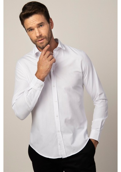 Slim Fit Uzun Kol Armürlü Düğme Patı Manşet Içi Biyeli Erkek Gömlek fiyatları