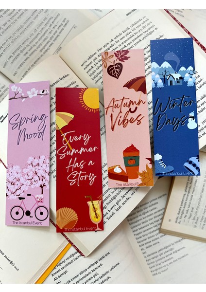 4'lü 4 Mevsim Yaz-Kış-Ilkbahar-Sonbahar Temalı Kitap Ayracı Seti