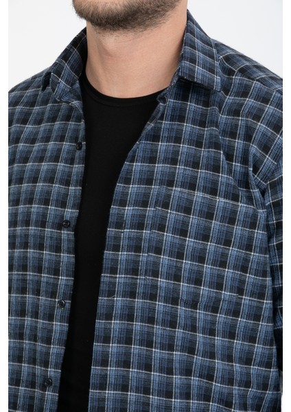 Erkek Siyah Uzun Kol Cepli Kareli Kışlık Gömlek modelleri