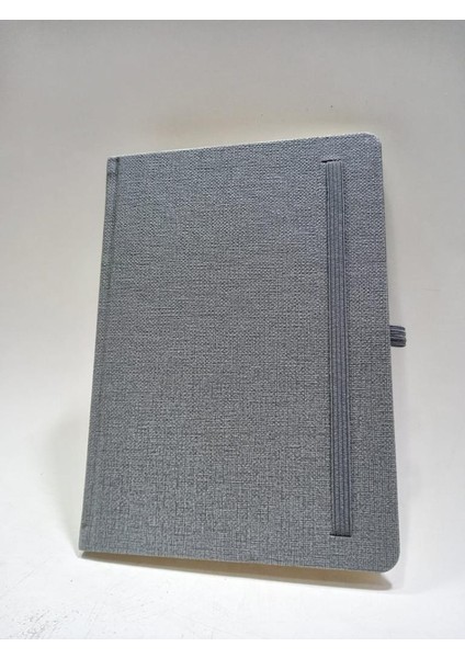 21*15 Gri Renkli Kapaklı Çizgili Kalemlikli Ajanda Defter( Takvimsiz) Ayraçlı
