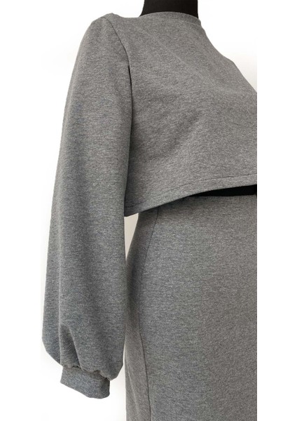 Gri Mini Etek Balon Kollu Crop Bluz Alt-Üst Takım modelleri