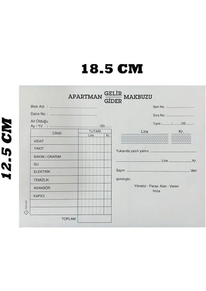 Gürmat Apartman Gelir-Gider Makbuzu 2/50 Otokopili Kod : 031