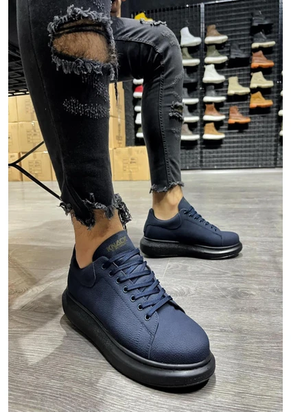 Rainon Store Lacivert Deri Bağcıklı Rahat Tabanlı Erkek Sneaker