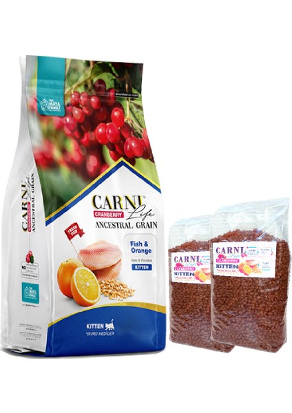 Carni Life Cranberry Low Grain Kitten Balıklı Somonlu ve Portakallı Düşük Tahıllı Yavru Kedi Mamasi 2x Ekopaket 1880GR