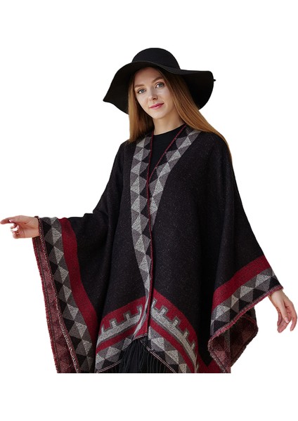 2022 Sonbahar ve Kış Yeni Boho Püskül Şal Eşarp Pelerin Çift Kullanımlı Uzun Vahşi Kalın Pelerin Kadın (Yurt Dışından)