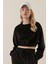 55392 Kadife Crop Bluz - Siyah 1