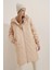 5138 Kapitone Uzun Şişme Mont - Bej 1