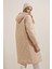 5138 Kapitone Uzun Şişme Mont - Bej 5