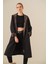 9091 Beli Büzgülü Kapşonlu Trençkot - Siyah 4