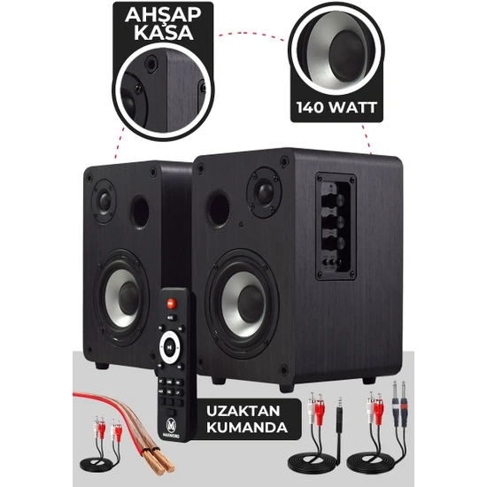 Maxword RM-400BK Aktif Stüdyo Referans Monitörü 4 İNÇ ÇİFT Bluetooth USB 140 Watt