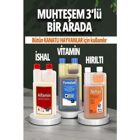 Munich Vet  Kuşlar Için Farmatom Vitamin Alfamin Ishal Neftor Hırıltı Seti (500 Ml)