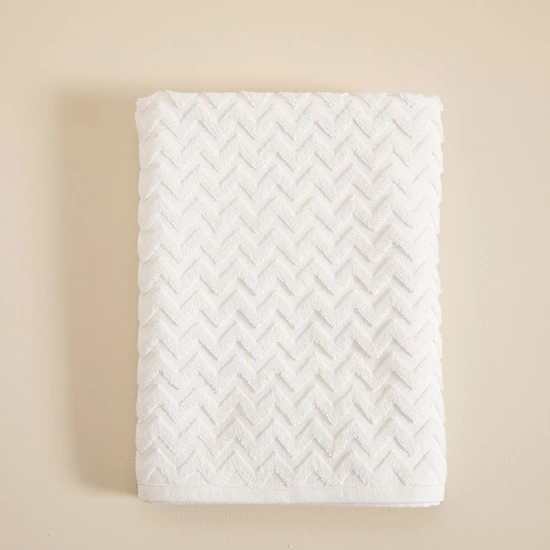 Chakra Zigzag Banyo Havlusu  70X140 cm Beyaz/beyaz