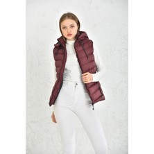 Almina Kadın  Jel Dolgu Çıkarılabilen Fermuarlı Kapüşonlu Günlük Şişme Yelek