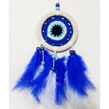 Mixperi Saks Mavisi Kuş Tüylü Nazar Boncuğu Motifli El Yapımı Duvar Süsü