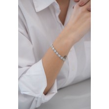 So CHIC Baget Çiçeği 18 Ayar Beyaz Altın Kaplama 18 Cm Gümüş Bileklik
