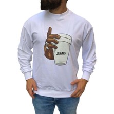 Jojo Braazi Erkek Basic Baskılı Sweatshirt ST01533 - Beyaz