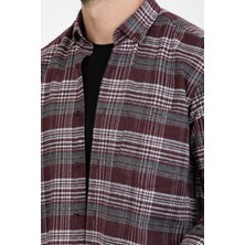 Varetta Erkek Bordo Kışlık Gömlek Yaka Düğmeli Cepli Kareli