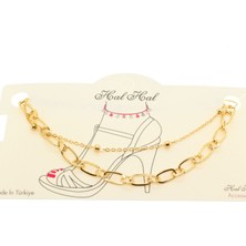 X-lady Accessories Altın Renk Top  ve Ezme Bakla Zincir Halhal - 1906