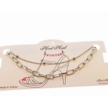 X-lady Accessories Gümüş Renk Top ve Oval Dikdörtgen  Zincir Halhal  - 1820