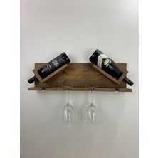 O&A Wood Doğal Ahşap Şaraplık ve Kadeh Standı Koyu Meşe