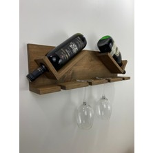 O&A Wood Doğal Ahşap Şaraplık ve Kadeh Standı Koyu Meşe