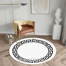 Nesa Decor Kaymaz Taban Makinede Yıkanabilir Çerçeveli Yuvarlak Halı Geometrik Desenli Modern Mutfak Salon Halısı