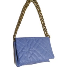 Liva 2230 Nakış Işlemeli Plastik Zincir Kulplu Kadın El Çanta - Mavi