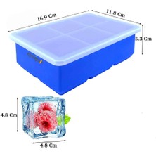 Gurme Chef Silikon Büyük 6'lı Küp Kapaklı Buz Kalıbı, Koyumavi