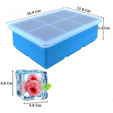 Gurme Chef Silikon Büyük 6'lı Küp Kapaklı Buz Kalıbı, Mavi